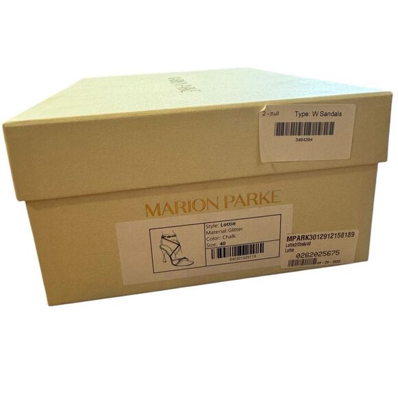 Revolve Marion Parke Lottie Glitter Strappy Flared Stiletto Sandals in Chalk 40 - Picture 10 of 12